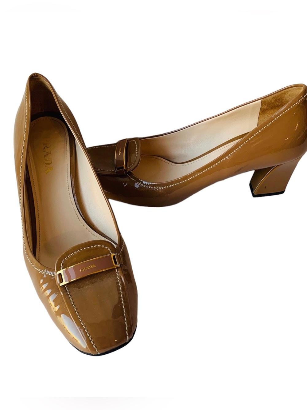 Prada Calzature Donna Women’s Pump Size 39.5 in Vernice Soft Cammeo